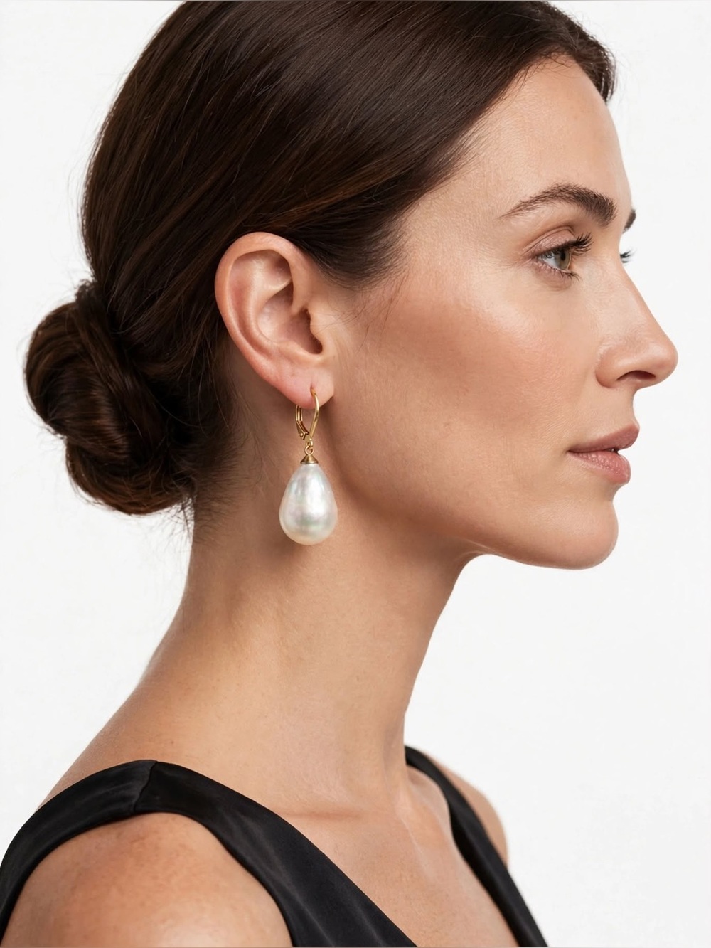 Vintage Gold Leverback Teardrop Earrings - White